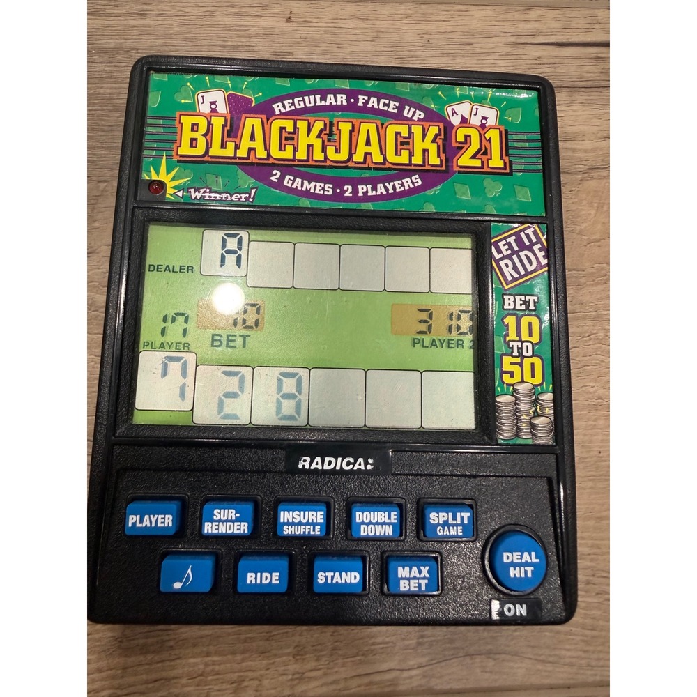 Radica Blackjack 21 Handheld Electronic Game Model 955 2-Player Let‎ It Ride